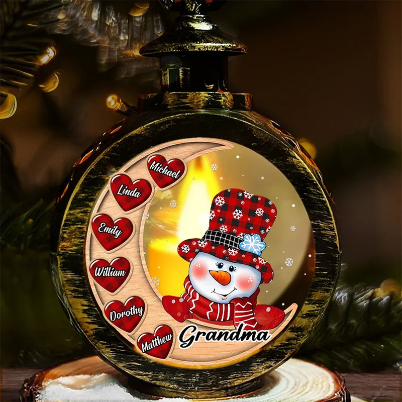 Building Snowmen, Building Bonds - Family Personalized Custom Candlelight Lantern Ornament - Christmas Gift For Family Members