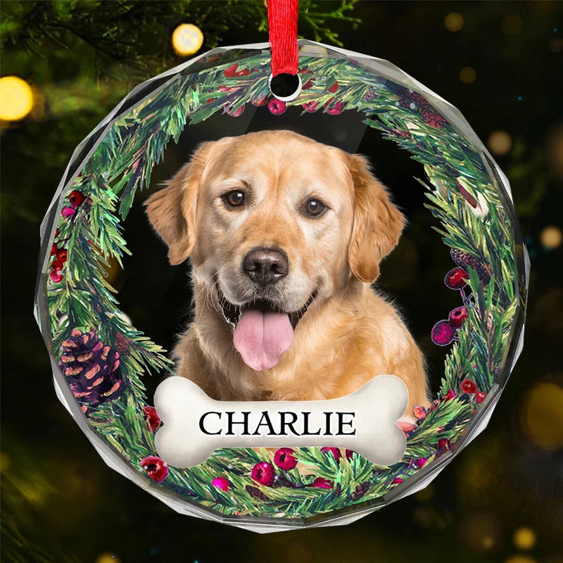 Custom Photo Journeying To The Rainbow Bridge, Leaving Love In Every Step - Memorial Personalized Custom Circle Glass Ornament - Christmas Gift, Sympathy Gift For Pet Owners, Pet Lovers