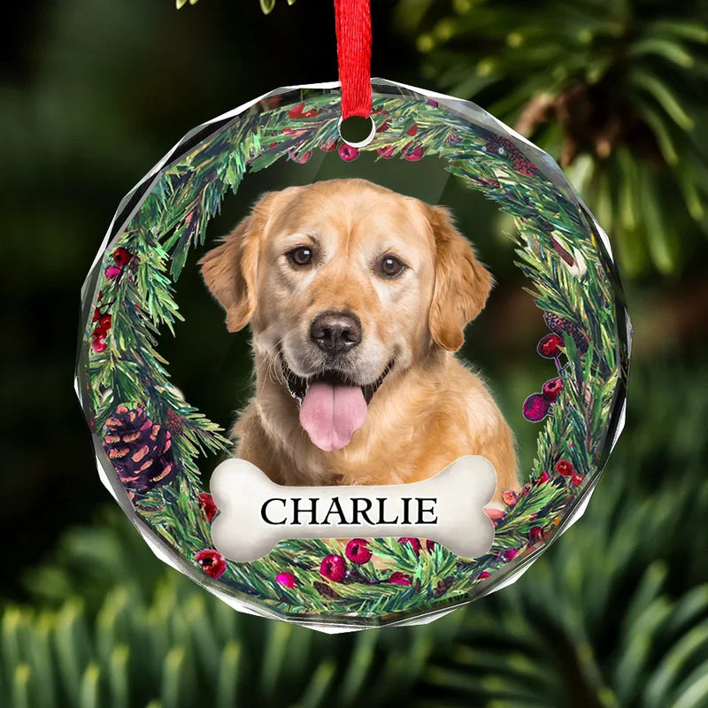 Custom Photo Journeying To The Rainbow Bridge, Leaving Love In Every Step - Memorial Personalized Custom Circle Glass Ornament - Christmas Gift, Sympathy Gift For Pet Owners, Pet Lovers