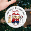 Mistletoe Kisses And Paw Prints In The Snow - Couple Personalized Custom Ornament - Ceramic Round Shaped - Christmas Gift For Husband Wife, Anniversary, Pet Owners, Pet Lovers, First Christmas