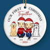 Mistletoe Kisses And Paw Prints In The Snow - Couple Personalized Custom Ornament - Ceramic Round Shaped - Christmas Gift For Husband Wife, Anniversary, Pet Owners, Pet Lovers, First Christmas