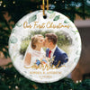 Custom Photo Our First Christmas Married - Couple Personalized Custom Ornament - Ceramic Round Shaped - Christmas Gift For Husband Wife, Anniversary, First Christmas