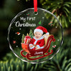 Custom Photo My Adorable Little Santa Who Brings Joy To My Heart - Family Personalized Custom Circle Glass Ornament - Christmas Gift For Baby Kids, Newborn Baby, First Christmas