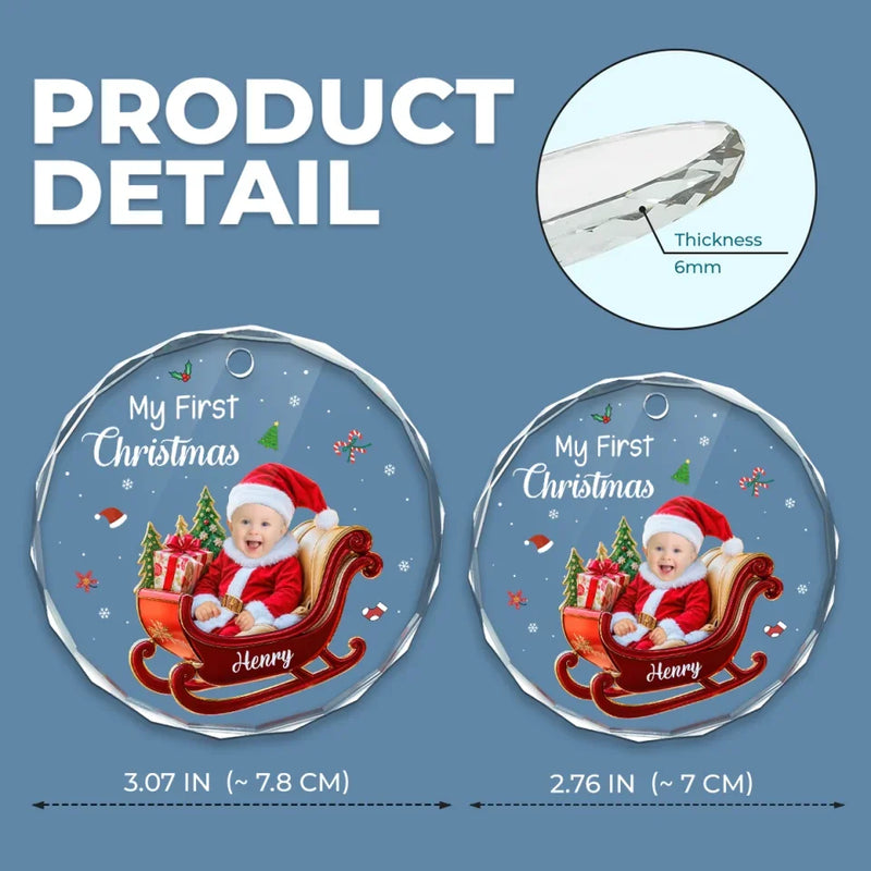 Custom Photo My Adorable Little Santa Who Brings Joy To My Heart - Family Personalized Custom Circle Glass Ornament - Christmas Gift For Baby Kids, Newborn Baby, First Christmas