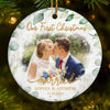 Custom Photo Our First Christmas Married - Couple Personalized Custom Ornament - Ceramic Round Shaped - Christmas Gift For Husband Wife, Anniversary, First Christmas