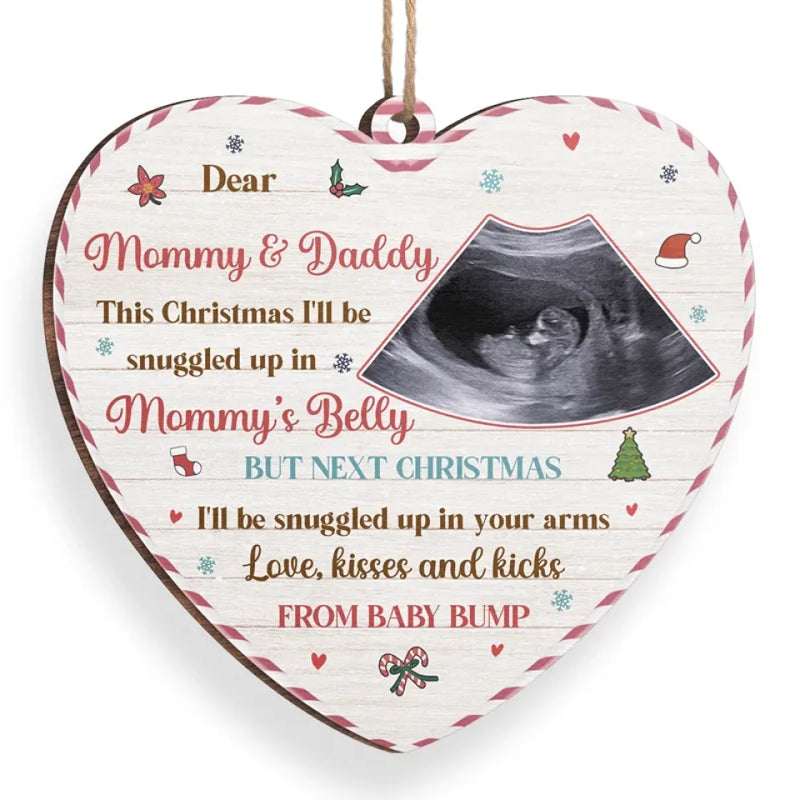 Custom Photo Love, Kisses And Kicks - Family Personalized Custom Ornament - Wood Custom Shaped - Christmas Gift For Baby Kids, Newborn Baby, First Christmas