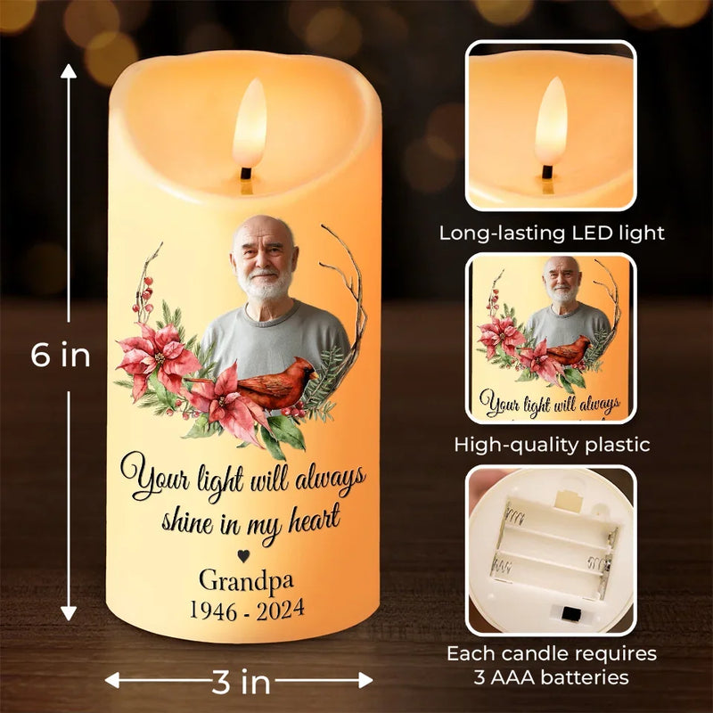 Custom Photo You Will Remain In Our Hearts Forever - Memorial Personalized Custom LED Candle - Christmas Gift, Sympathy Gift For Family Members