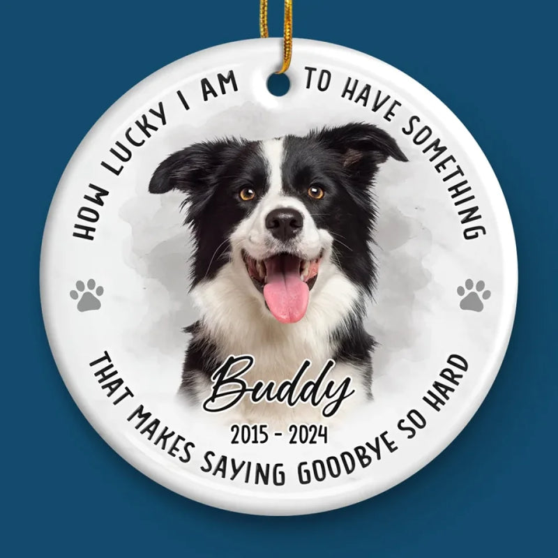 Custom Photo No Longer By My Side But Forever In My Heart - Memorial Personalized Custom Ornament - Ceramic Round Shaped - Sympathy Gift, Christmas Gift For Pet Owners, Pet Lovers