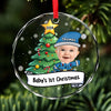 Custom Photo Let's Rock Around The Christmas Tree - Family Personalized Custom Circle Glass Ornament - Christmas Gift For Baby Kids, Newborn Baby, First Christmas