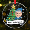 Custom Photo Let's Rock Around The Christmas Tree - Family Personalized Custom Circle Glass Ornament - Christmas Gift For Baby Kids, Newborn Baby, First Christmas