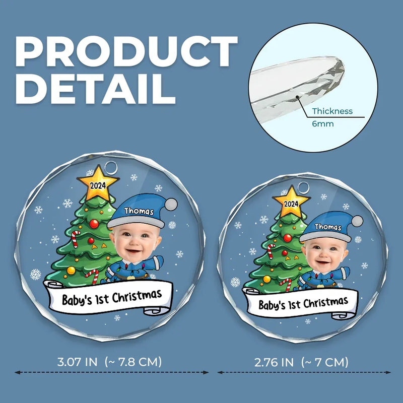 Custom Photo Let's Rock Around The Christmas Tree - Family Personalized Custom Circle Glass Ornament - Christmas Gift For Baby Kids, Newborn Baby, First Christmas