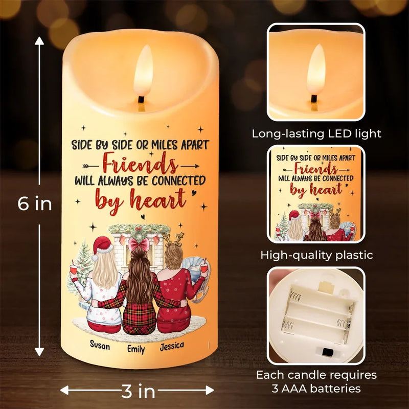 Friends Will Always Be Connected By Heart - Bestie Personalized Custom LED Candle - Christmas Gift For Best Friends, BFF, Sisters