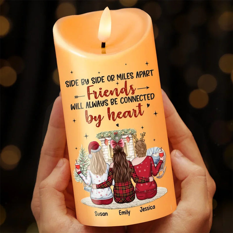 Friends Will Always Be Connected By Heart - Bestie Personalized Custom LED Candle - Christmas Gift For Best Friends, BFF, Sisters