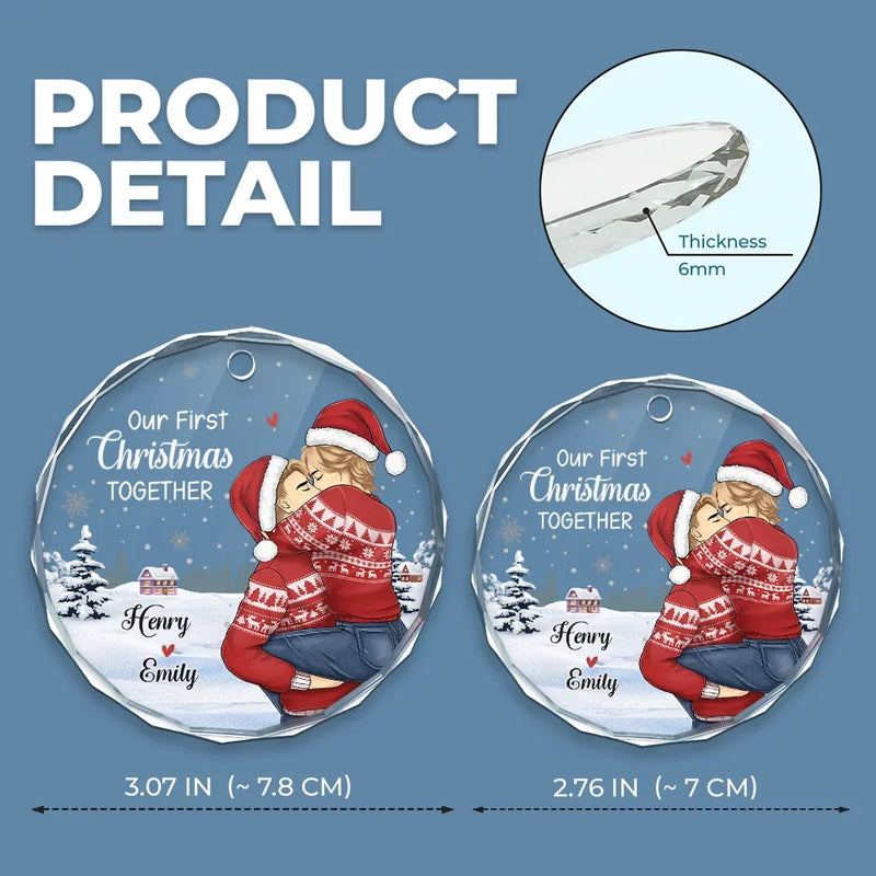 Our First Christmas - Couple Personalized Custom Circle Glass Ornament - Gift For Husband Wife, Anniversary, First Christmas
