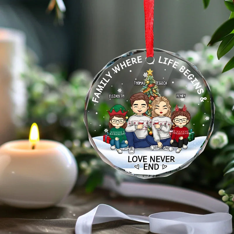Custom Name Family Christmas Gifts - Personalized Glass Ornament