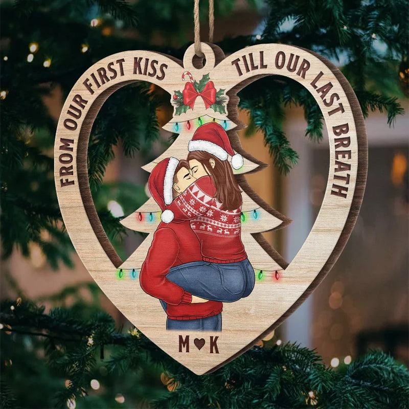 Having The Merriest Christmas With The Love Of My Life - Couple Personalized Custom Ornament - Wood Custom Shaped - Christmas Gift For Husband Wife, Anniversary