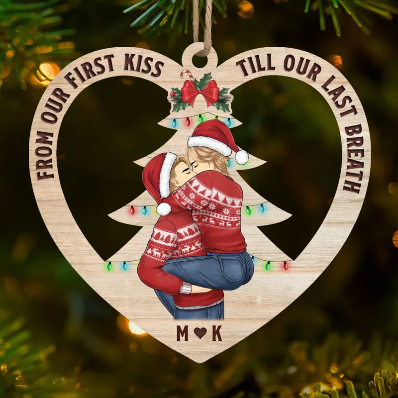 Having The Merriest Christmas With The Love Of My Life - Couple Personalized Custom Ornament - Wood Custom Shaped - Christmas Gift For Husband Wife, Anniversary