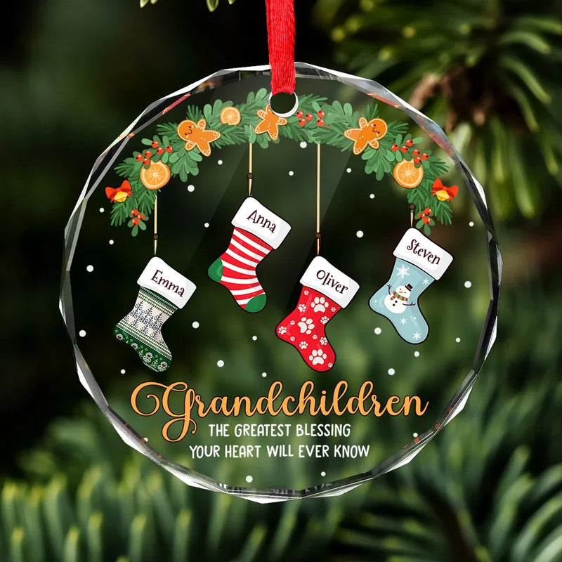 Enjoy The Little Moments With Your Loved Ones - Family Personalized Custom Circle Glass Ornament - Christmas Gift For Grandma