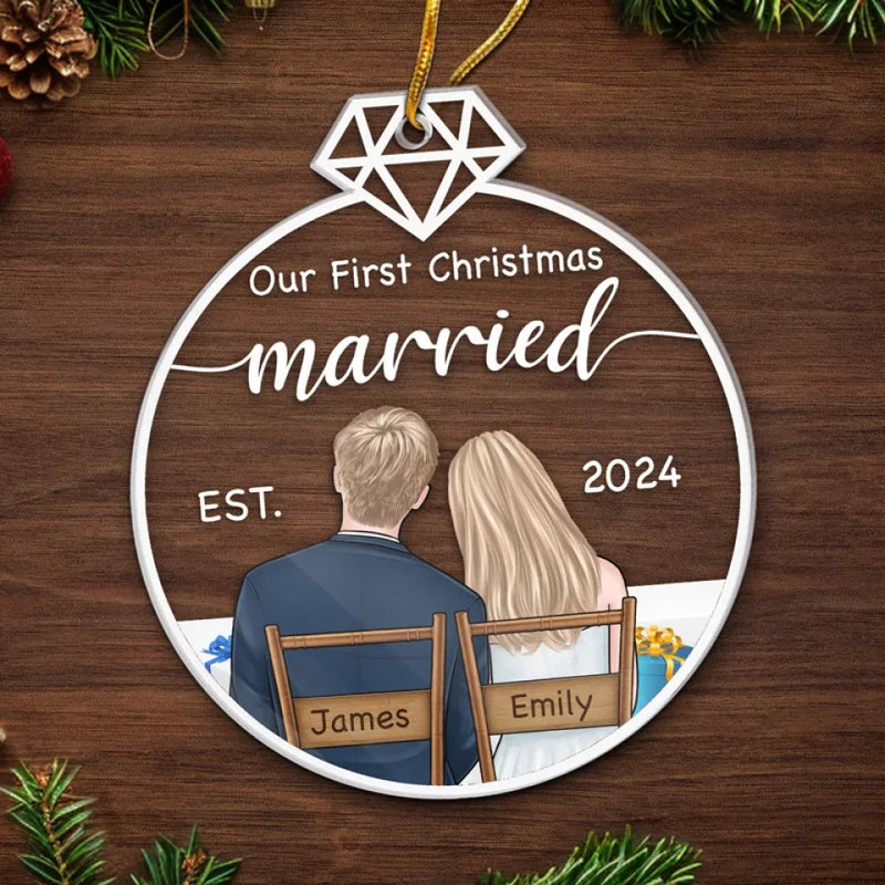 Custom Name First Christmas Married Gifts for Couples - Personalized Ornament