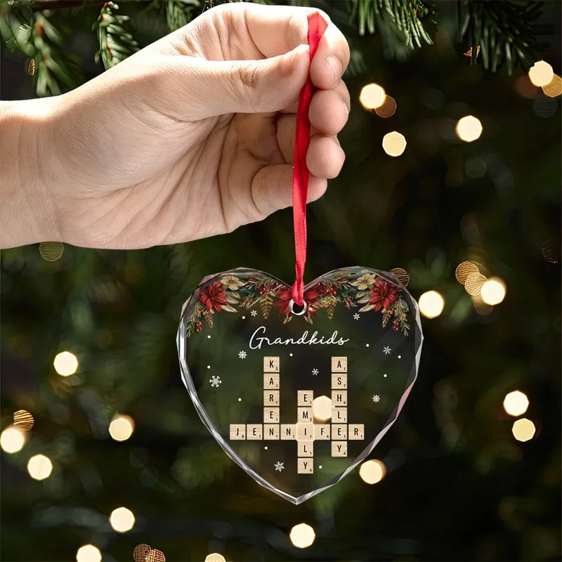 Merry Christmas, Grandma - Family Personalized Custom Heart Glass Ornament - Christmas Gift For Grandma