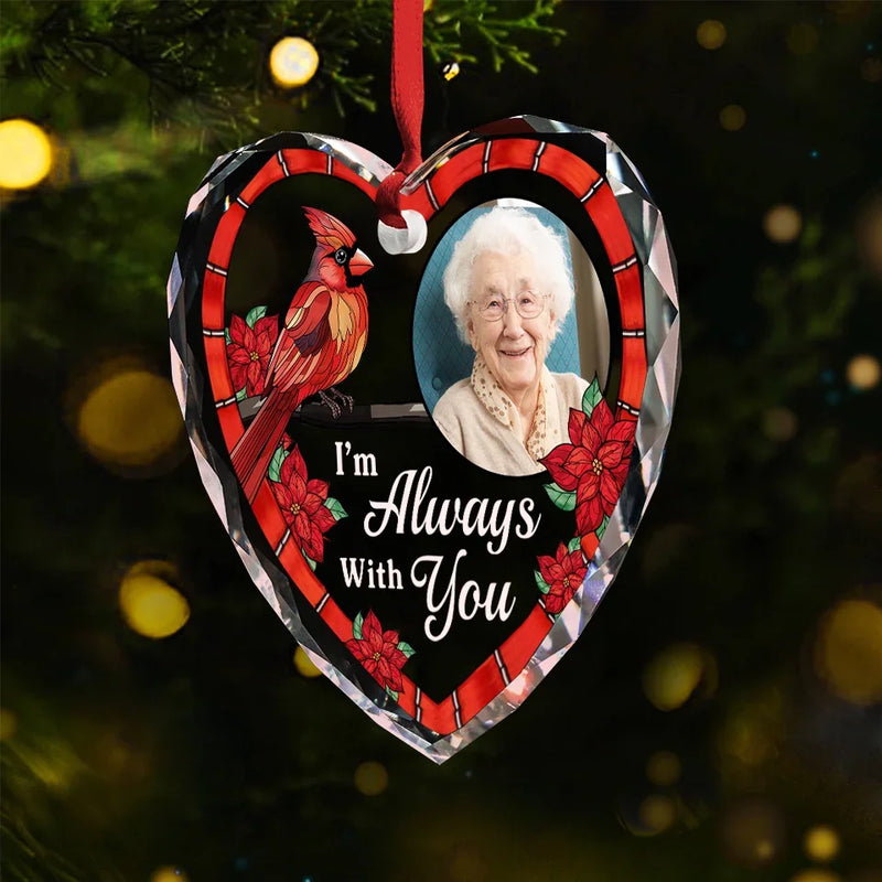 Custom Photo Your Love Remains In Our Hearts - Memorial Personalized Custom Heart Glass Ornament - Sympathy Gift For Family Members