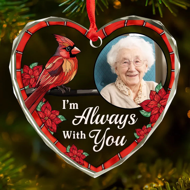 Custom Photo Your Love Remains In Our Hearts - Memorial Personalized Custom Heart Glass Ornament - Sympathy Gift For Family Members