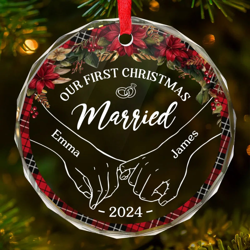 Custom Name First Christmas Couple Gifts - Personalized Glass Ornament