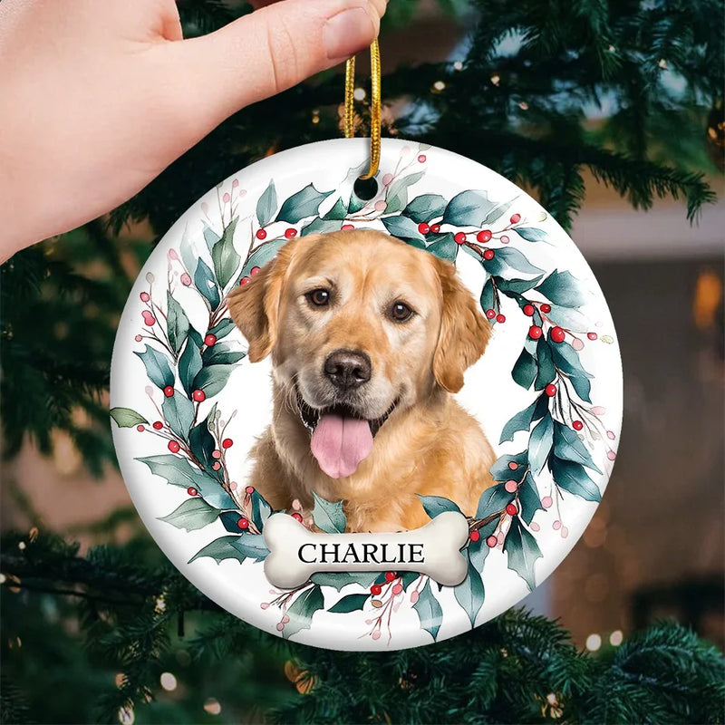Custom Photo Life With Your Pet On Christmas Is Pure Bliss - Dog & Cat Personalized Custom Ornament - Ceramic Round Shaped - Christmas Gift For Pet Owners, Pet Lovers