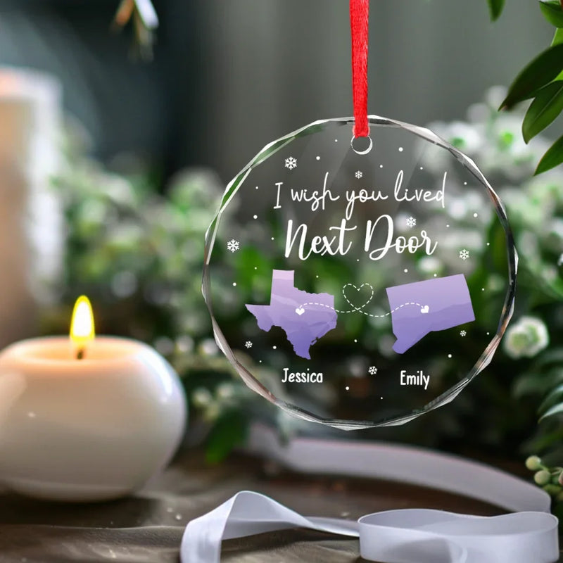 I Wish My Bestie Lived Next Door - Bestie Personalized Custom Circle Glass Ornament - Christmas Gift For Best Friends, BFF, Sisters