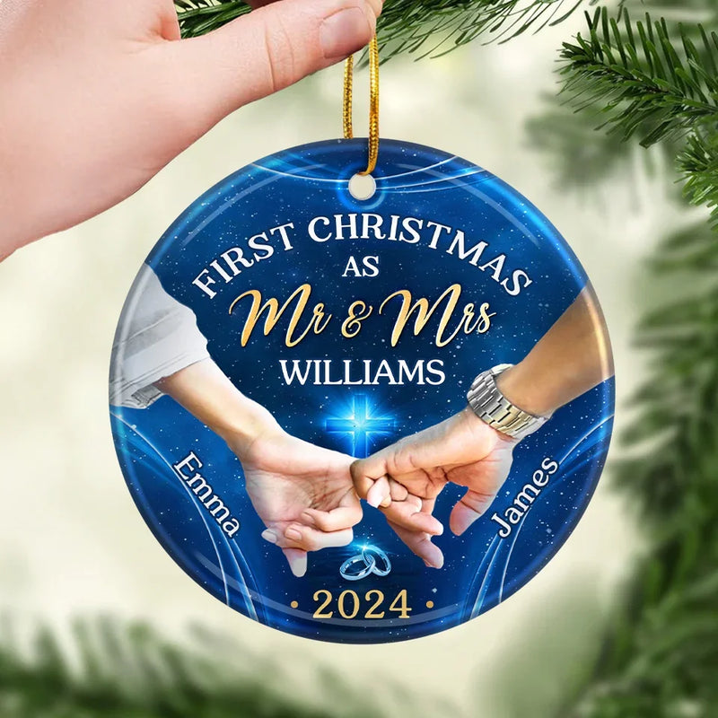 Custom Name First Christmas Couple Gifts - Personalized Ceramic Ornament