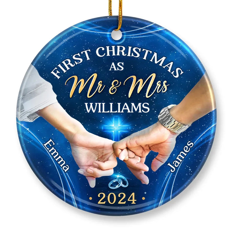 Custom Name First Christmas Couple Gifts - Personalized Ceramic Ornament