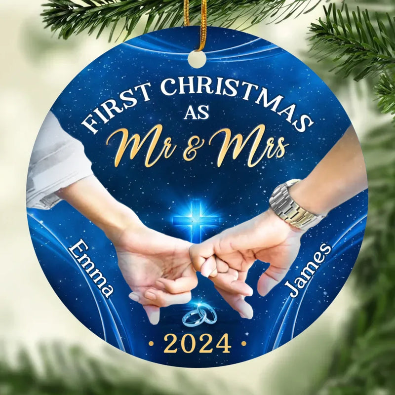 Custom Name First Christmas Couple Gifts - Personalized Ceramic Ornament