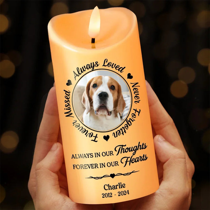 Custom Photo Your Light Will Always Shine In Our Hearts - Memorial Personalized Custom LED Candle - Christmas Gift, Sympathy Gift For Pet Owners, Pet Lovers