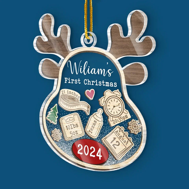 Our Little Reindeer Is Ready For Their First Sleigh Ride! - Family Personalized Custom Ornament - Acrylic Custom Shaped - Christmas Gift For Baby Kids, Newborn Baby, First Christmas