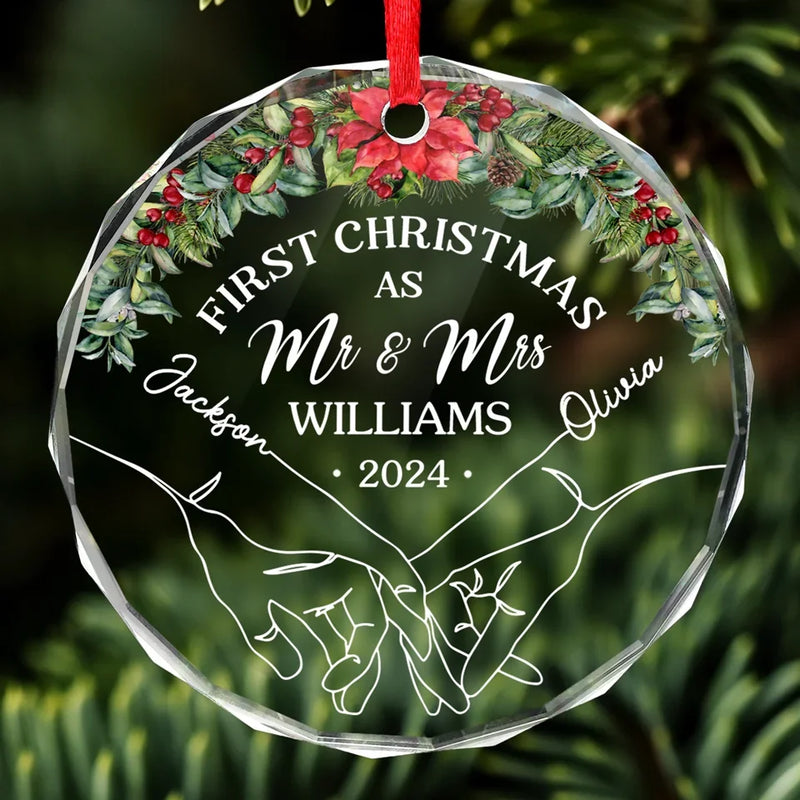 Starting New Traditions, Side By Side - Couple Personalized Custom Circle Glass Ornament - Christmas Gift For Husband Wife, Anniversary, First Christmas