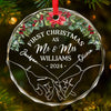 Starting New Traditions, Side By Side - Couple Personalized Custom Circle Glass Ornament - Christmas Gift For Husband Wife, Anniversary, First Christmas