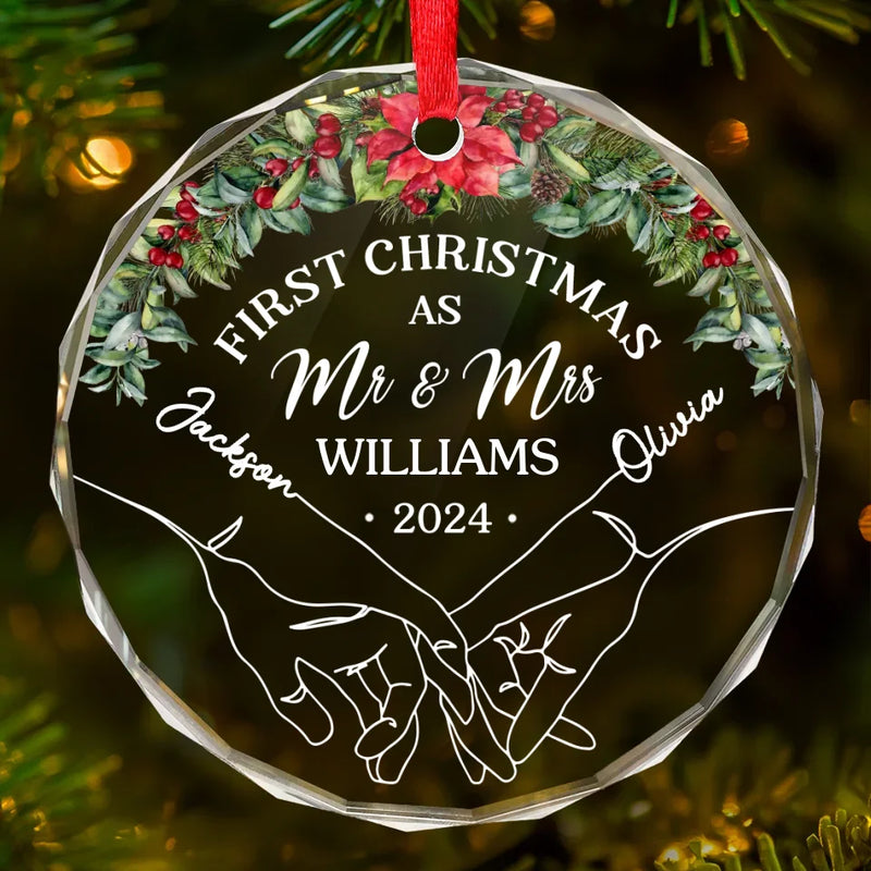 Starting New Traditions, Side By Side - Couple Personalized Custom Circle Glass Ornament - Christmas Gift For Husband Wife, Anniversary, First Christmas