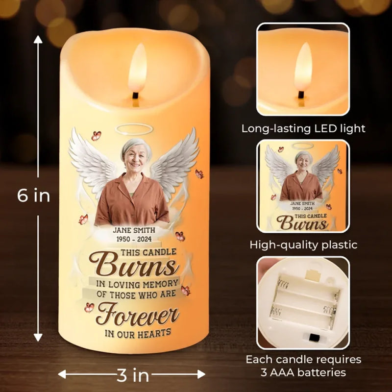 Custom Photo In Our Hearts You Will Always Stay, Loved And Remembered Every Day - Memorial Personalized Custom LED Candle - Sympathy Gift, Christmas Gift For Family Members