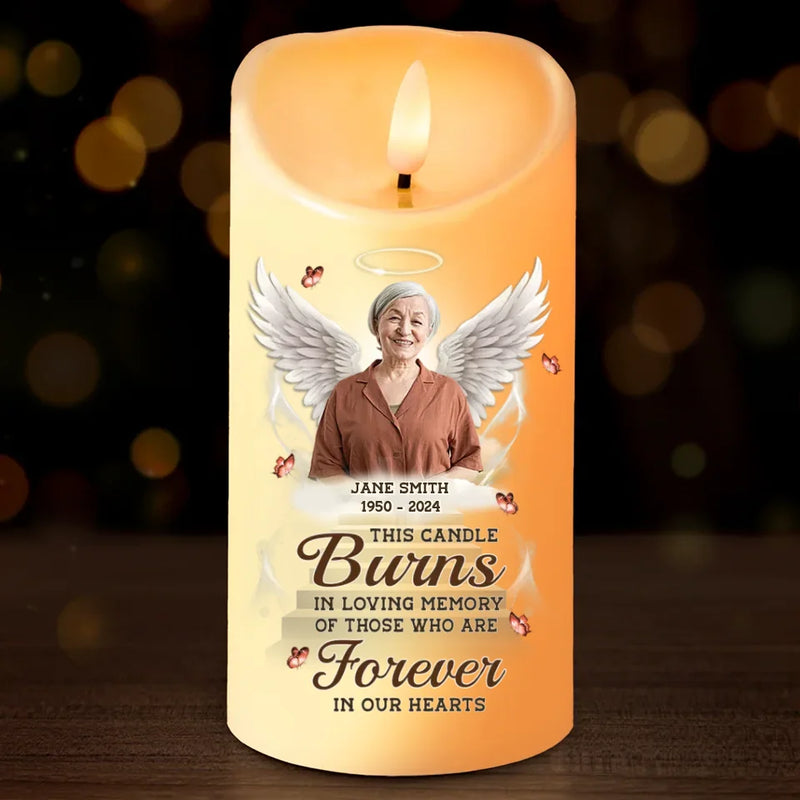 Custom Photo In Our Hearts You Will Always Stay, Loved And Remembered Every Day - Memorial Personalized Custom LED Candle - Sympathy Gift, Christmas Gift For Family Members