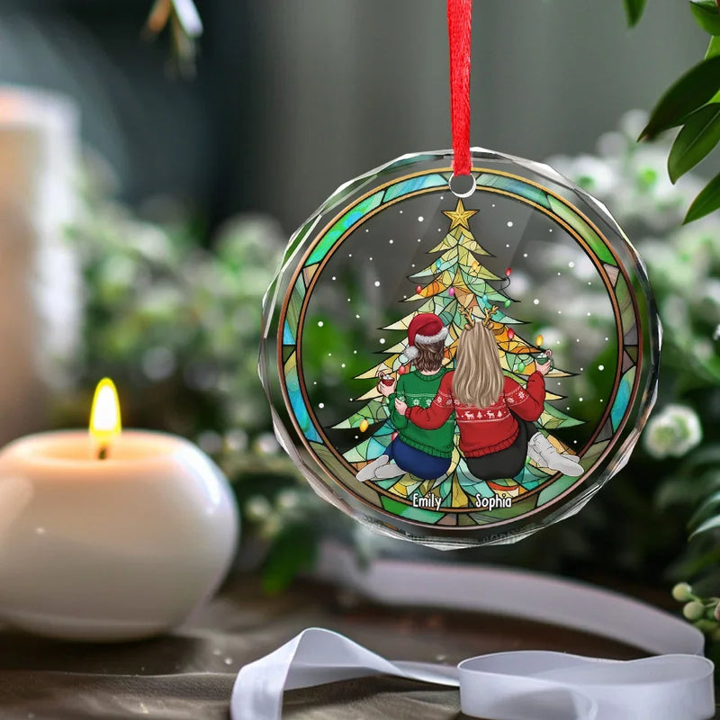 Merry Christmas To My Very Best Homies - Bestie Personalized Custom Circle Glass Ornament - Christmas Gift For Best Friends, BFF, Sisters