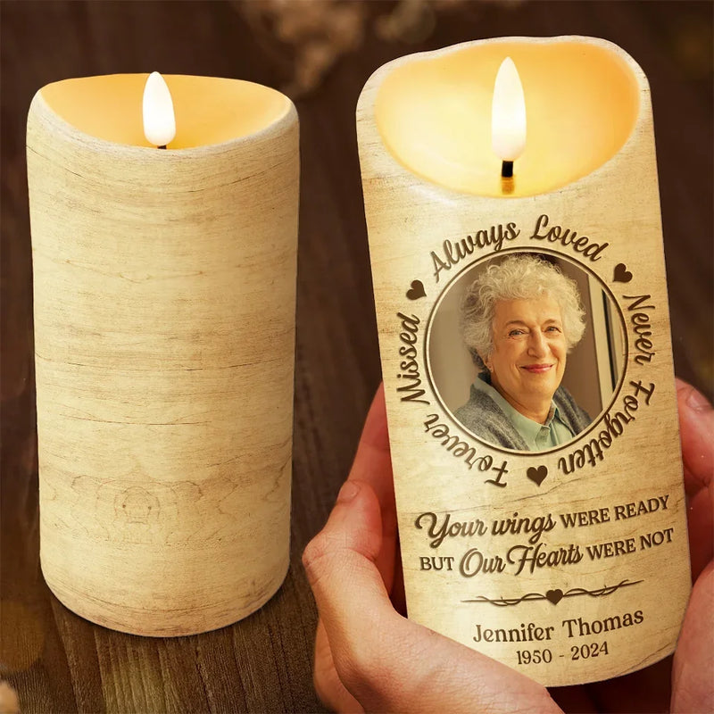 Custom Photo You Left A Footprint On Our Hearts - Memorial Personalized Custom LED Candle - Sympathy Gift, Christmas Gift For Family Members