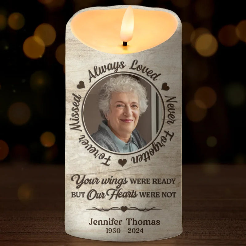 Custom Photo You Left A Footprint On Our Hearts - Memorial Personalized Custom LED Candle - Sympathy Gift, Christmas Gift For Family Members