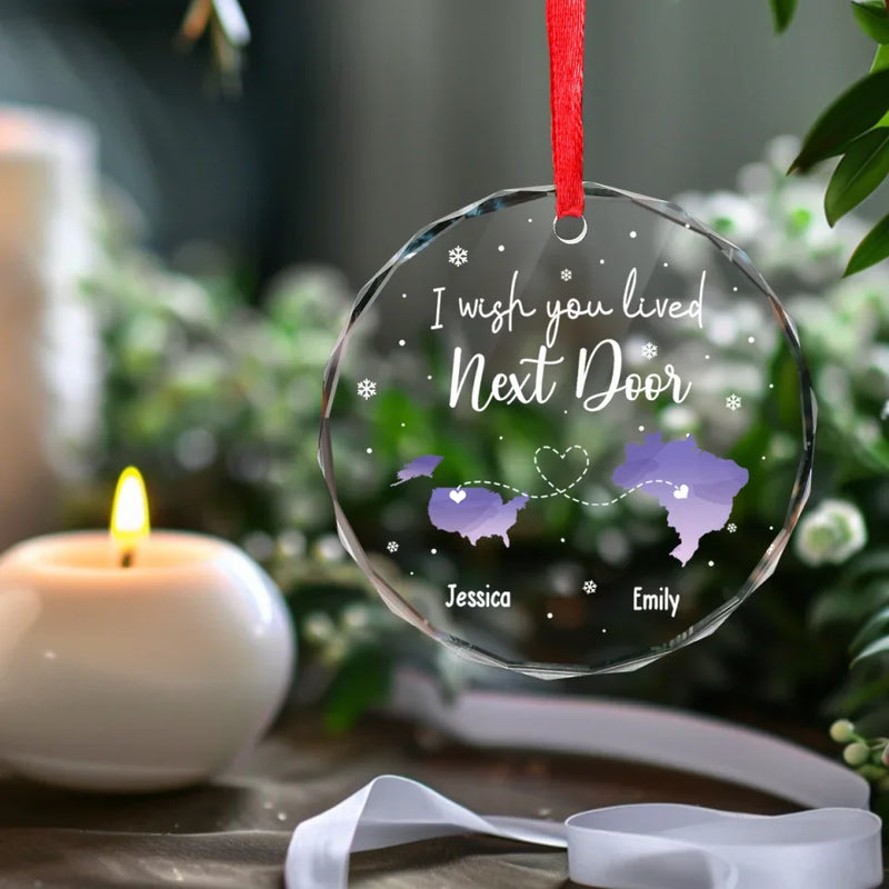 Custom Name Long Distance Christmas Gifts - Personalized Glass Ornament