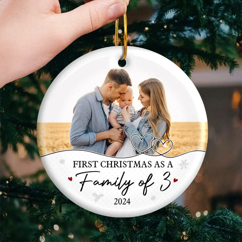 Custom Photo Home Is Where The Heart Is, Especially At Christmas - Family Personalized Custom Ornament - Ceramic Round Shaped - Christmas Gift For Family Members, First Christmas