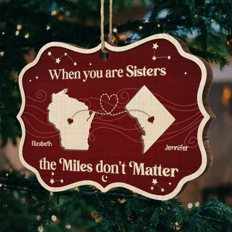 Distance May Separate Us Physically, But Our Love Keeps Us Connected - Family Personalized Custom Ornament - Wood Benelux Shaped - Christmas Gift For Family Members