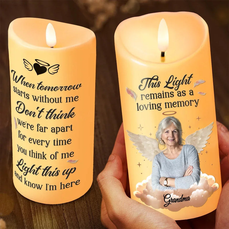 Custom Photo Life May End, But Love Doesn’t - Memorial Personalized Custom LED Candle - Sympathy Gift, Christmas Gift For Family Members