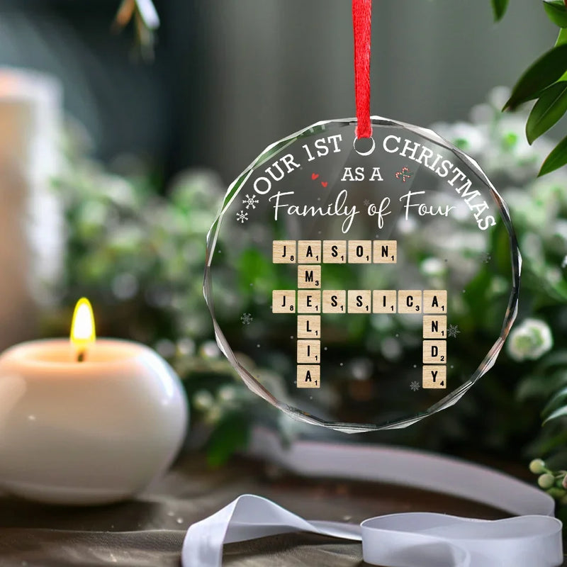 Our First Christmas As A Family - Family Personalized Custom Circle Glass Ornament - Christmas Gift For Family Members, First Christmas