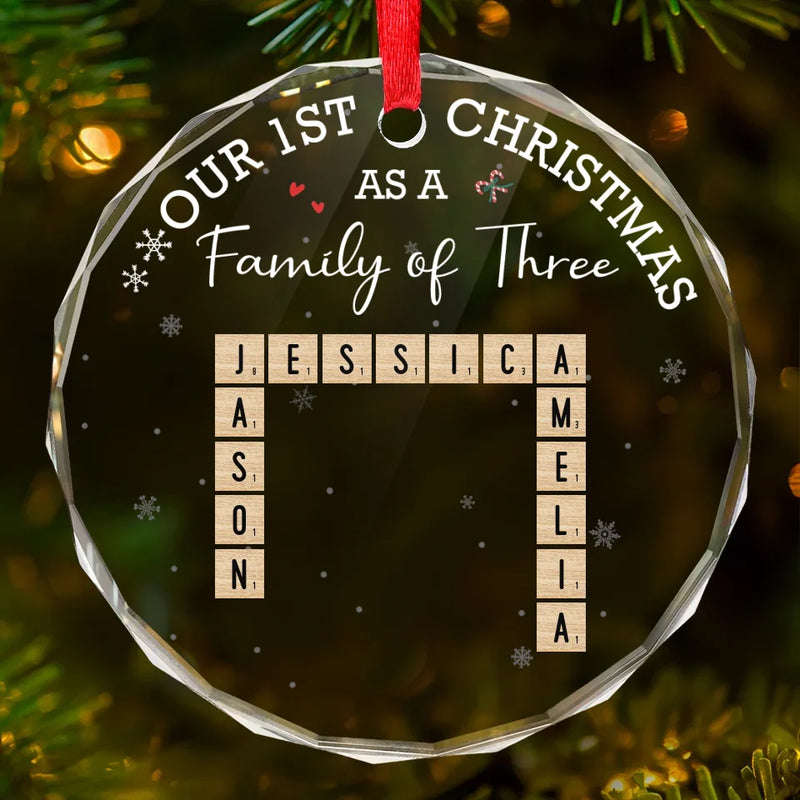 Our First Christmas As A Family - Family Personalized Custom Circle Glass Ornament - Christmas Gift For Family Members, First Christmas