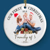 Custom Photo Our First Christmas As A Family - Family Personalized Custom Ornament - Ceramic Round Shaped - Christmas Gift For Family Members, First Christmas
