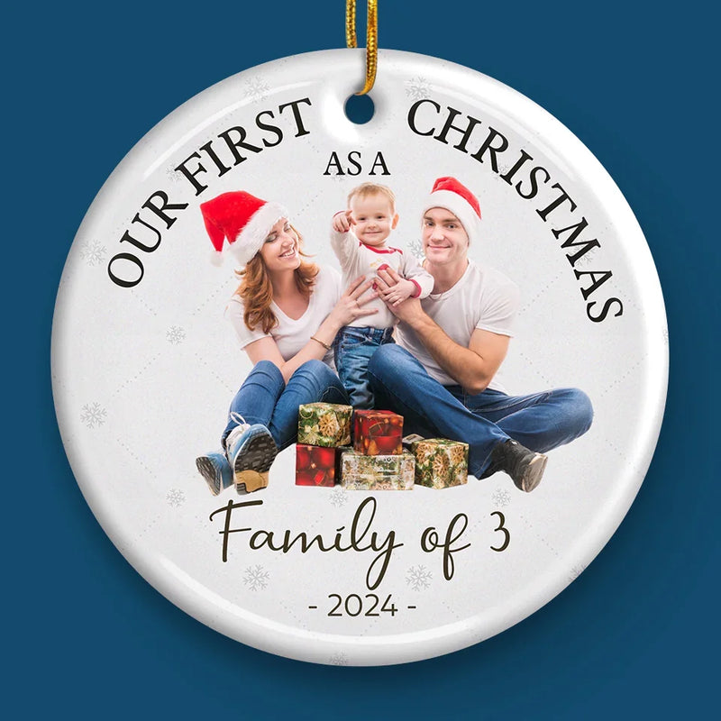 Custom Photo Our First Christmas As A Family - Family Personalized Custom Ornament - Ceramic Round Shaped - Christmas Gift For Family Members, First Christmas